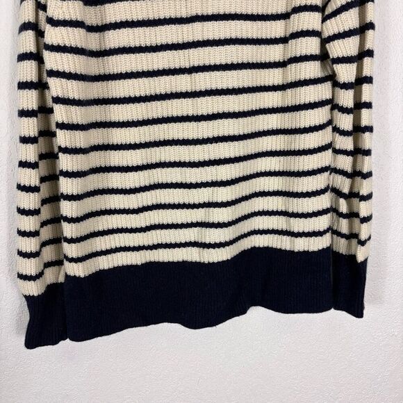 J. Crew Wool Cream & Navy Blue Striped Turtleneck Pullover Sweater Size M - Picture 8 of 11